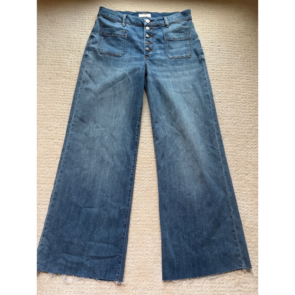 KUT from the Kloth Meg Wide Leg Jeans 10 Blue Button Fly Boho Coastal Retro